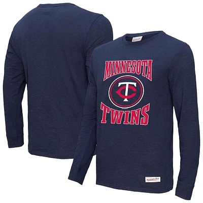 Men's Mitchell & Ness Navy Minnesota Twins Arched Logo Slub Long Sleeve T-Shirt