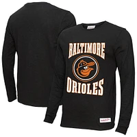 Men's Mitchell & Ness Black Baltimore Orioles Arched Logo Slub Long Sleeve T-Shirt