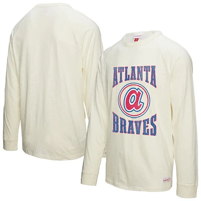 Men's Mitchell & Ness Cream Atlanta Braves Arched Logo Slub Long Sleeve T-Shirt