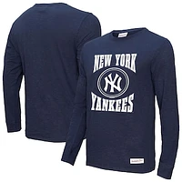 Men's Mitchell & Ness Navy New York Yankees Arched Logo Slub Long Sleeve T-Shirt