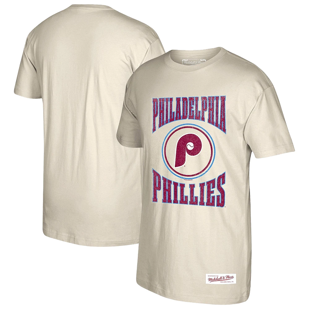 Men's Mitchell & Ness Cream Philadelphia Phillies Arched Logo Slub T-Shirt