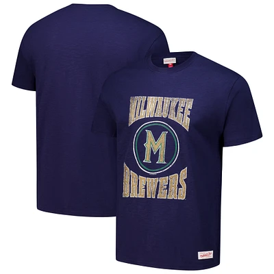 Men's Mitchell & Ness Navy Milwaukee Brewers Arched Logo Slub T-Shirt