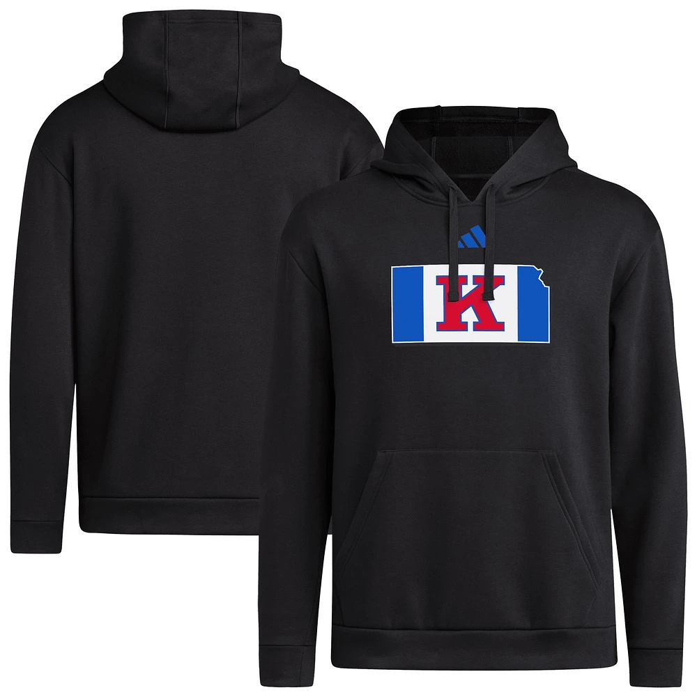 Men's adidas Black Kansas Jayhawks Basketball State Outline Fleece Pullover Hoodie