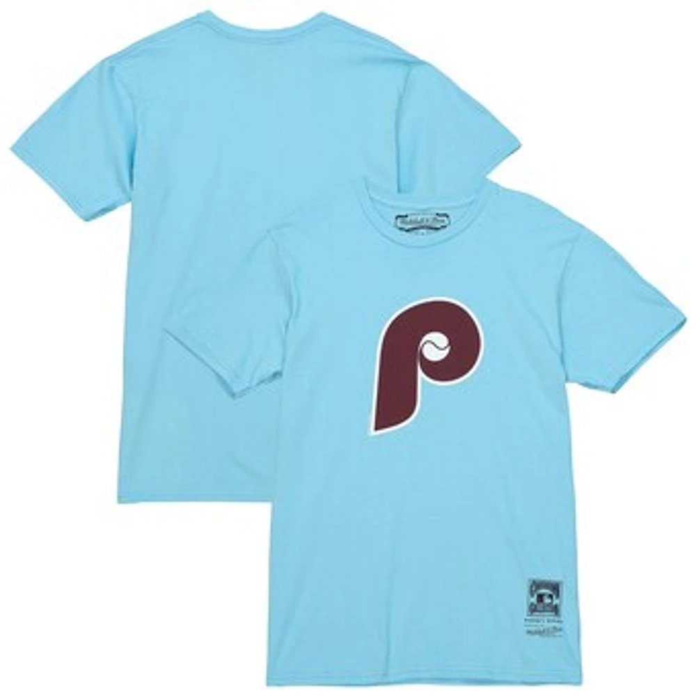 Men's Mitchell & Ness Light Blue Philadelphia Phillies Cooperstown Collection Team Logo T-Shirt