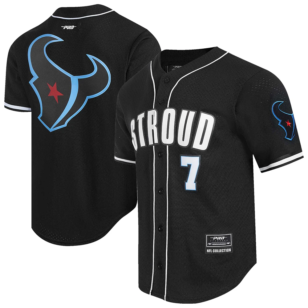 Men's Pro Standard C.J. Stroud Black Houston Texans Alternate Logo Mesh Button-Up Baseball Jersey