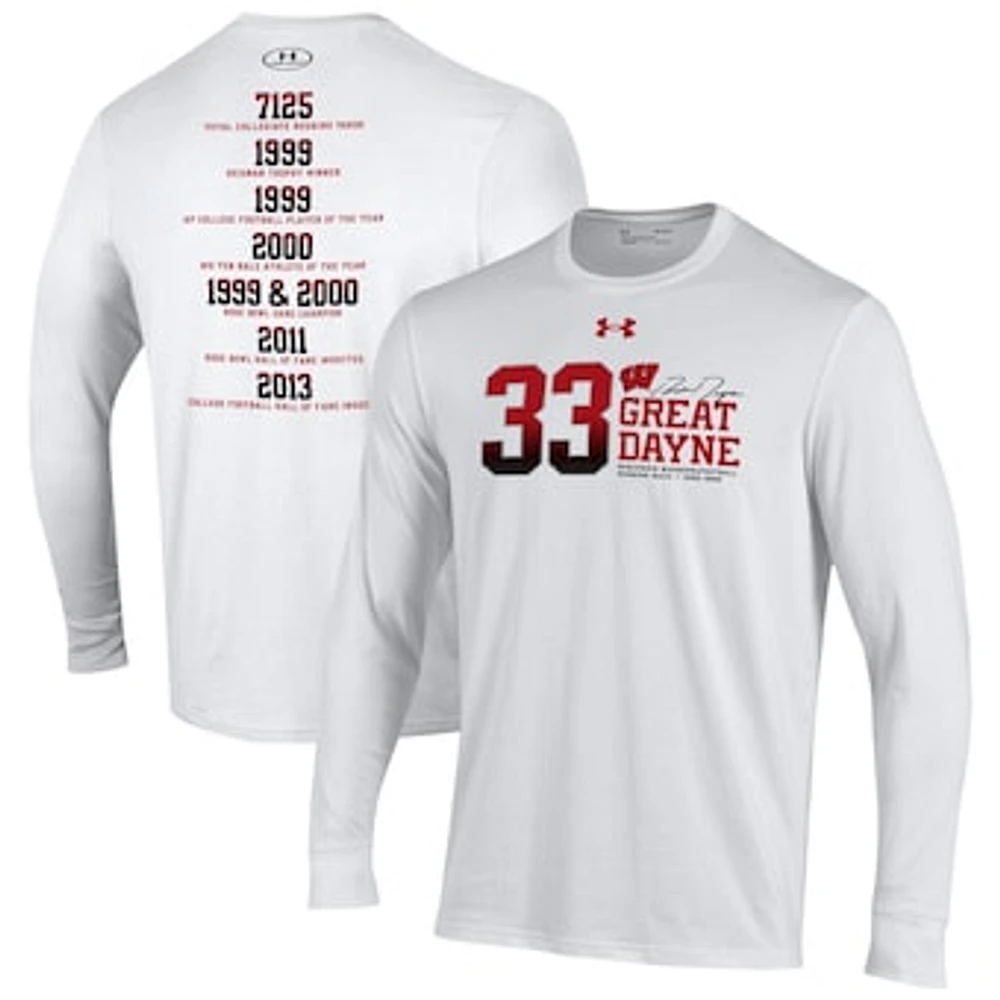 Men's Under Armour Ron Dayne White Wisconsin Badgers Stats Long Sleeve T-Shirt