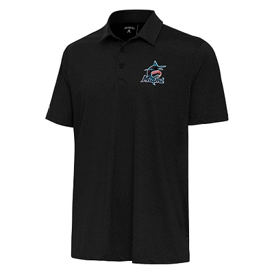 Men's Antigua Black Miami Marlins Whirl Polo