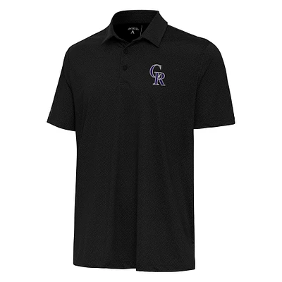 Men's Antigua Black Colorado Rockies Whirl Polo