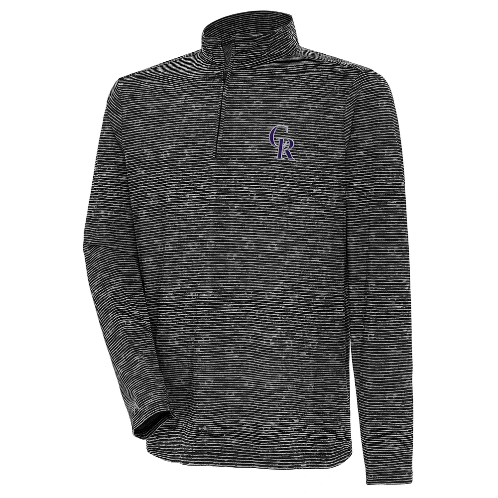 Men's Antigua Heather Black Colorado Rockies Quarter-Zip Top