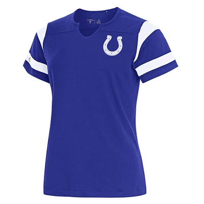 Women's Antigua Royal Indianapolis Colts Encounter Short Sleeve Notch Neck Top