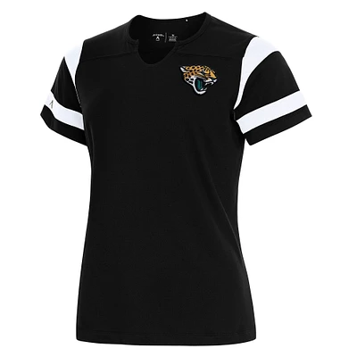 Women's Antigua Black Jacksonville Jaguars Encounter Short Sleeve Notch Neck Top