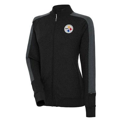 Women's Antigua  Black Pittsburgh Steelers Strike Full-Zip Track Jacket