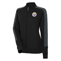 Women's Antigua  Black Pittsburgh Steelers Strike Full-Zip Track Jacket