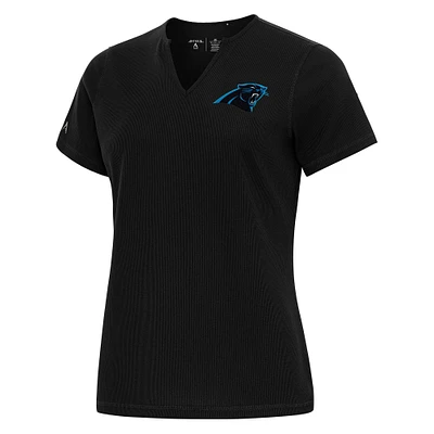 Women's Antigua Black Carolina Panthers Traveler Rib Top