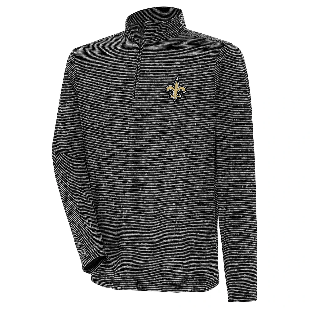 Men's Antigua Heather Black New Orleans Saints Determined Quarter-Zip Top