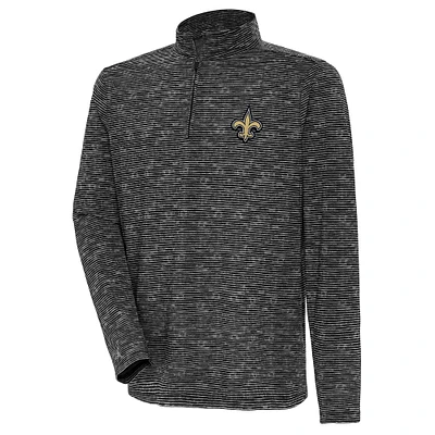 Men's Antigua Heather Black New Orleans Saints Determined Quarter-Zip Top