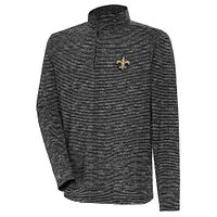 Men's Antigua Heather Black New Orleans Saints Determined Quarter-Zip Top