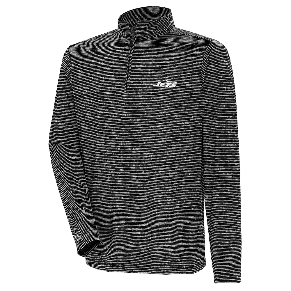 Men's Antigua Heather Black New York Jets Determined Quarter-Zip Top