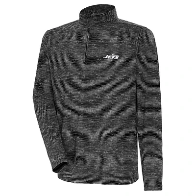 Men's Antigua Heather Black New York Jets Determined Quarter-Zip Top