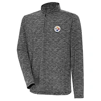 Men's Antigua Heather Black Pittsburgh Steelers Determined Quarter-Zip Top