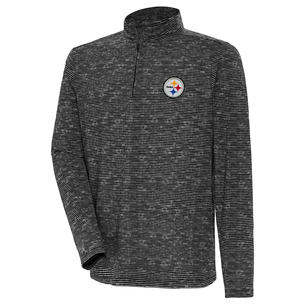 Men's Antigua Heather Black Pittsburgh Steelers Determined Quarter-Zip Top