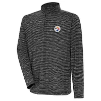 Men's Antigua Heather Black Pittsburgh Steelers Determined Quarter-Zip Top
