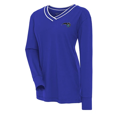 Women's Antigua Blue Orlando Magic Symbolic Long Sleeve V-Neck Top