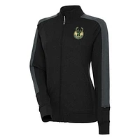 Women's Antigua  Black Milwaukee Bucks Strike Full-Zip Track Jacket