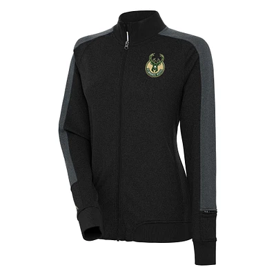 Women's Antigua  Black Milwaukee Bucks Strike Full-Zip Track Jacket