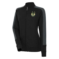 Women's Antigua  Black Milwaukee Bucks Strike Full-Zip Track Jacket