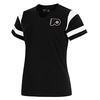 Women's Antigua Black Philadelphia Flyers Encounter Short Sleeve Notch Neck Top