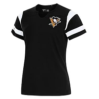 Women's Antigua Black Pittsburgh Penguins Encounter Short Sleeve Notch Neck Top