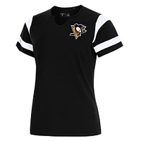 Women's Antigua Black Pittsburgh Penguins Encounter Short Sleeve Notch Neck Top