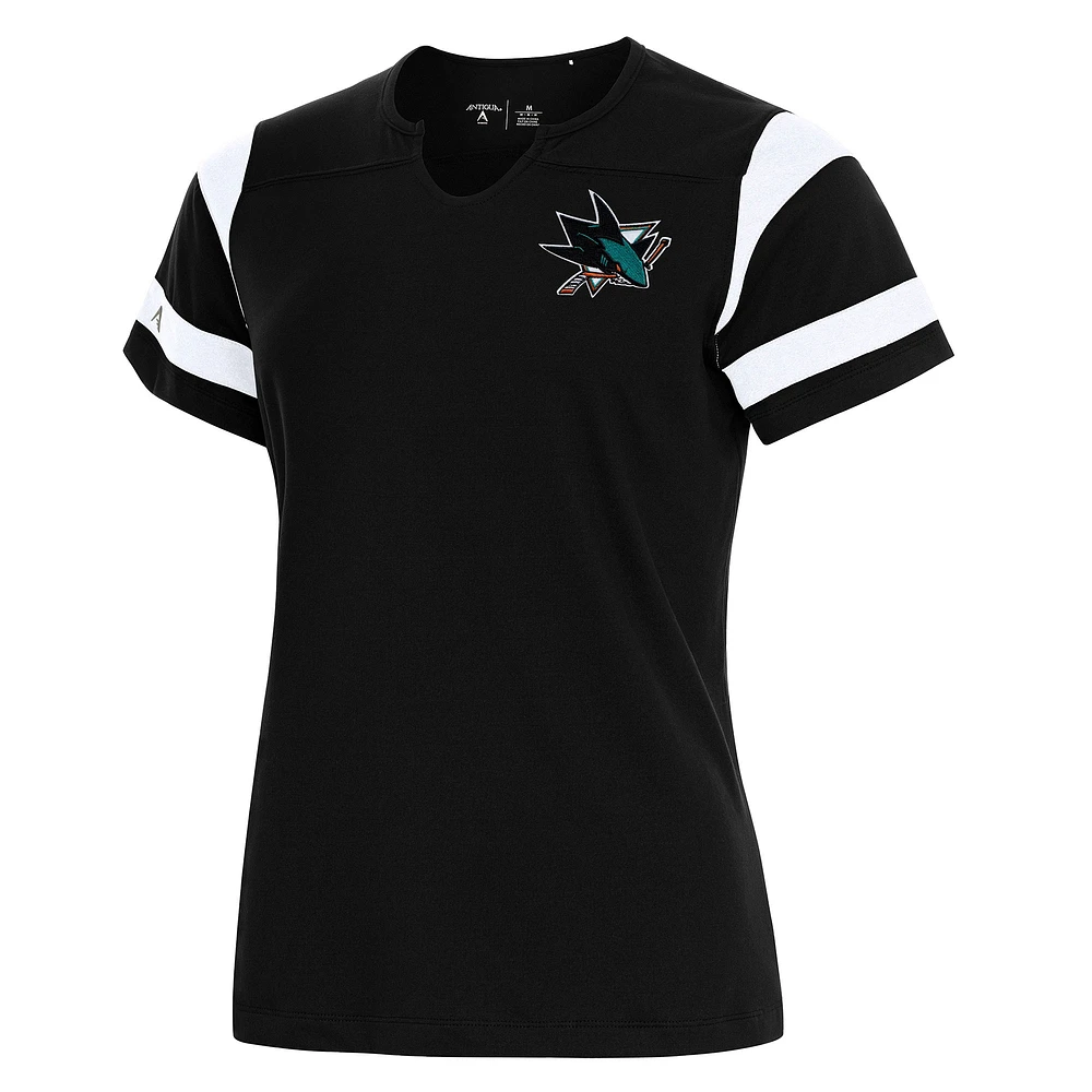 Women's Antigua Black San Jose Sharks Encounter Short Sleeve Notch Neck Top
