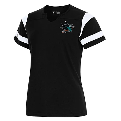 Women's Antigua Black San Jose Sharks Encounter Short Sleeve Notch Neck Top