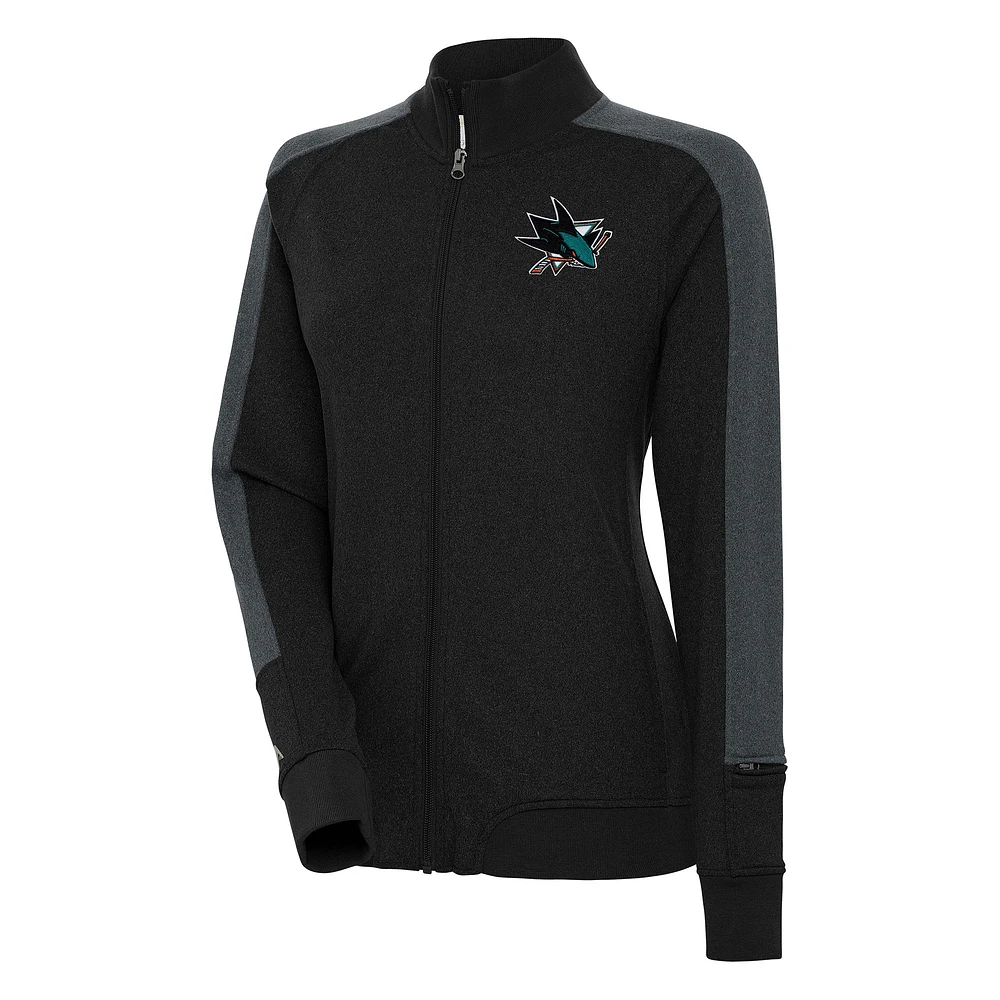 Women's Antigua Black San Jose Sharks Strike Full-Zip Track Jacket