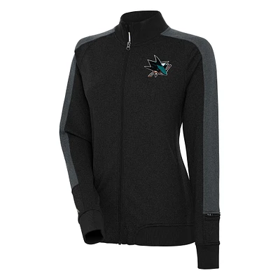 Women's Antigua  Black San Jose Sharks Strike Full-Zip Track Jacket