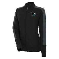 Women's Antigua  Black San Jose Sharks Strike Full-Zip Track Jacket