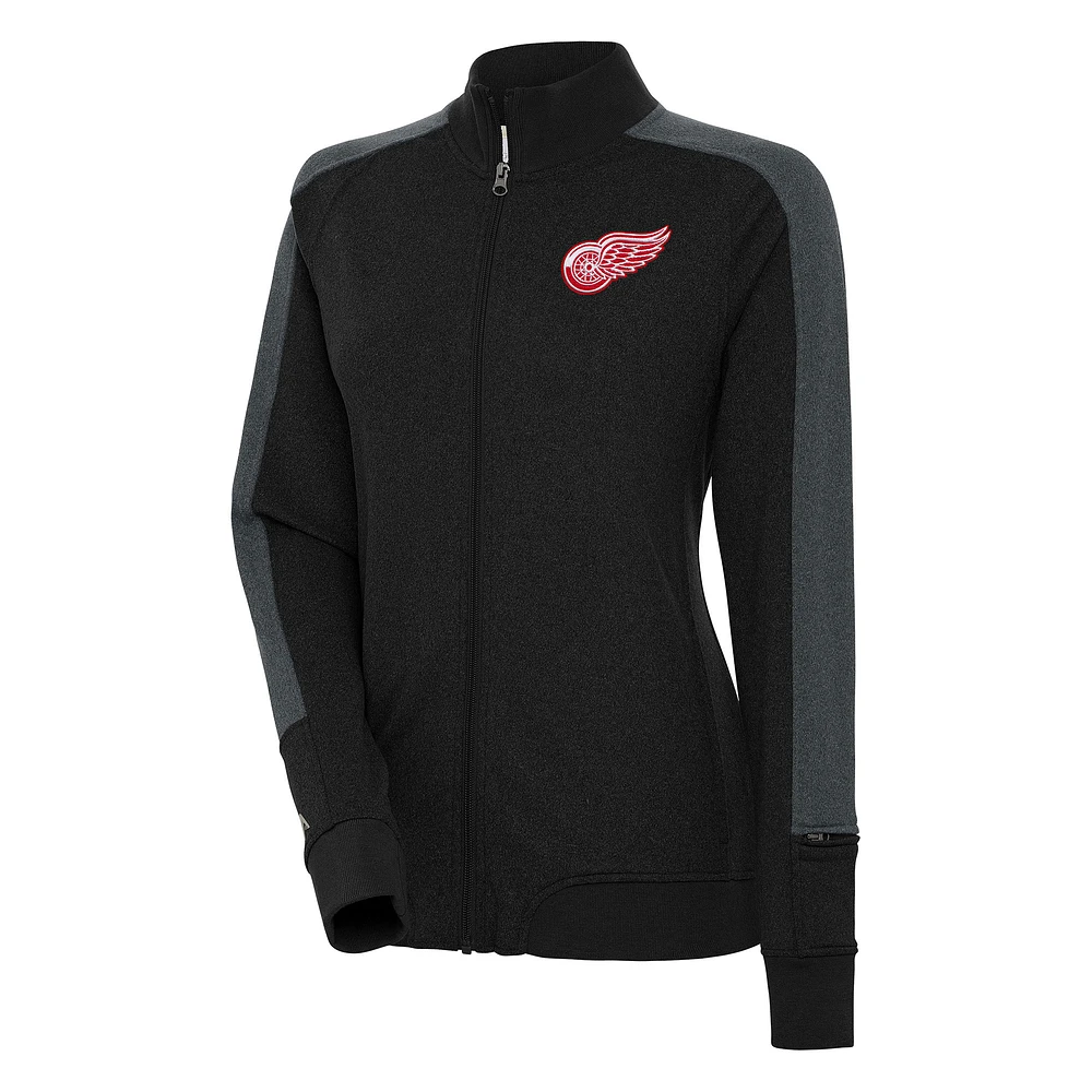 Women's Antigua Black Detroit Red Wings Strike Full-Zip Track Jacket