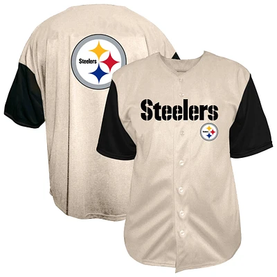 Men's Fanatics  Cream Pittsburgh Steelers Vintage Full-Button Short Sleeve Top