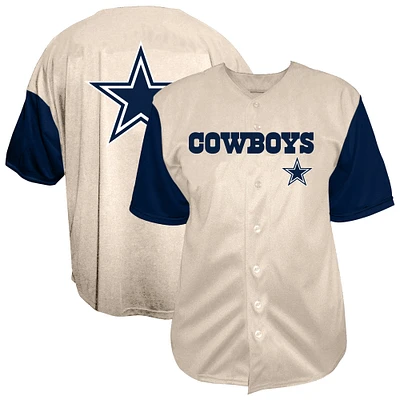 Men's Fanatics  Cream Dallas Cowboys Vintage Full-Button Short Sleeve Top