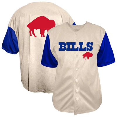 Men's Fanatics  Cream Buffalo Bills Vintage Full-Button Short Sleeve Top