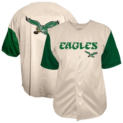 Men's Fanatics  Cream Philadelphia Eagles Vintage Full-Button Short Sleeve Top