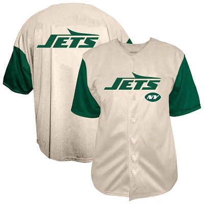 Men's Fanatics  Cream New York Jets Vintage Full-Button Short Sleeve Top