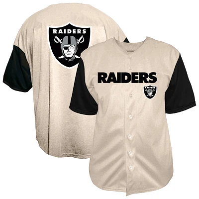 Men's Fanatics  Cream Las Vegas Raiders Vintage Full-Button Short Sleeve Top