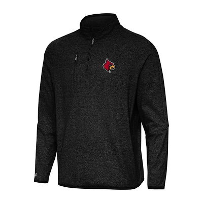 Men's Antigua Heather Black Louisville Cardinals Certain Tri-Blend Quarter-Zip Sweatshirt