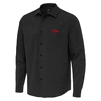 Men's Antigua Black Arkansas Razorbacks Exposure Woven Long Sleeve Button-Up Shirt