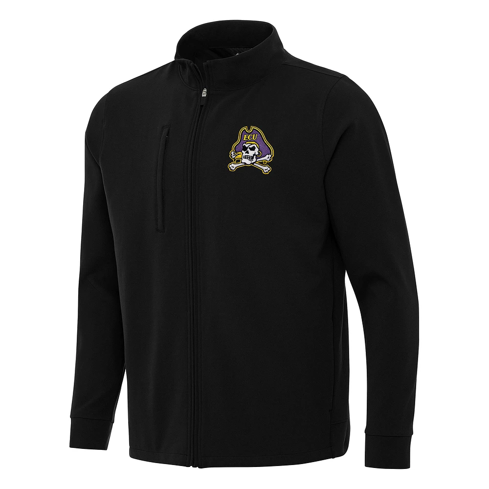 Men's Antigua Black ECU Pirates Regard Full-Zip Jacket