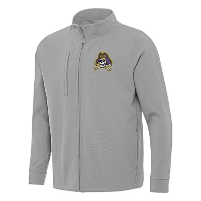 Men's Antigua Gray ECU Pirates Regard Full-Zip Jacket