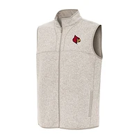 Men's Antigua Oatmeal Louisville Cardinals Fortune Full-Zip Vest